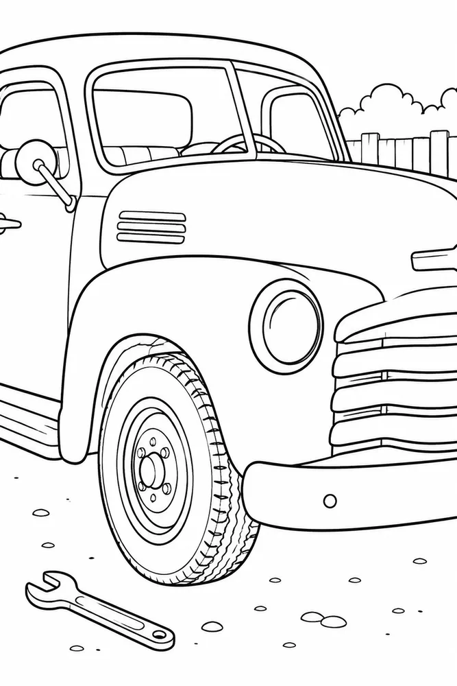 Old Truck Old Truck Parking Lot coloring page