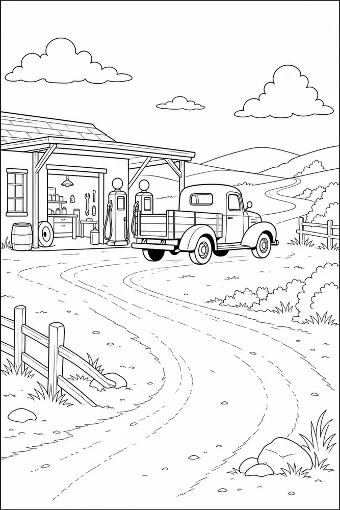 Old Truck Old Truck Service Station coloring page