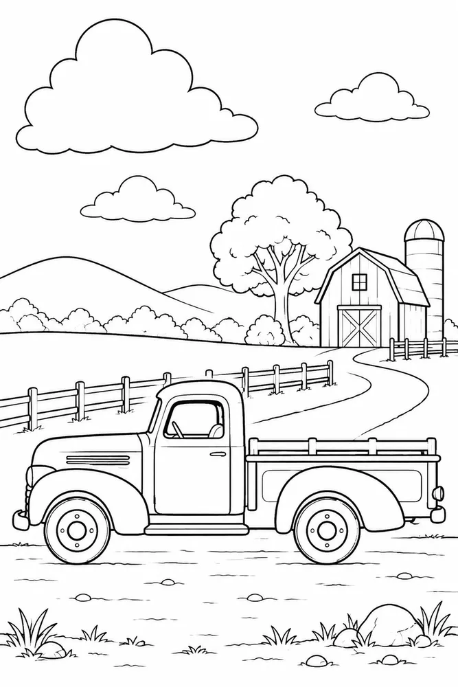 Old Truck Old Truck Side Road coloring page