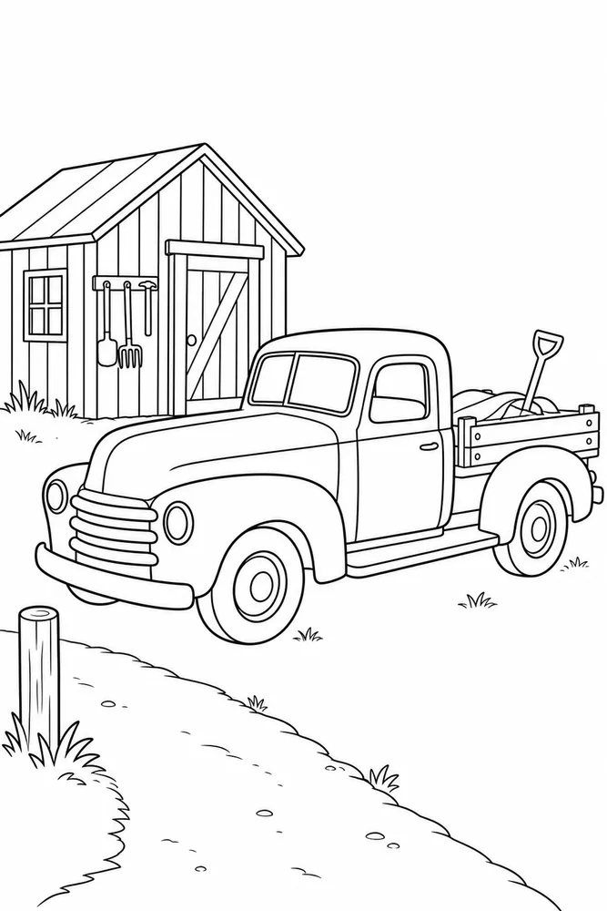 Old Truck Old Truck Tool Shed coloring page