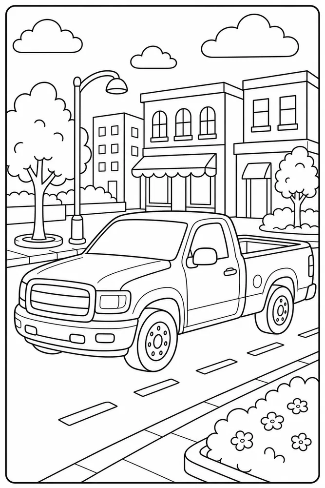 Pickup Truck Pickup Truck City Street coloring page