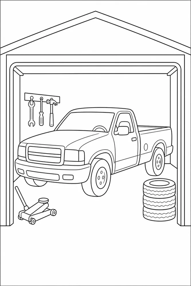 Pickup Truck Pickup Truck Garage Bay coloring page