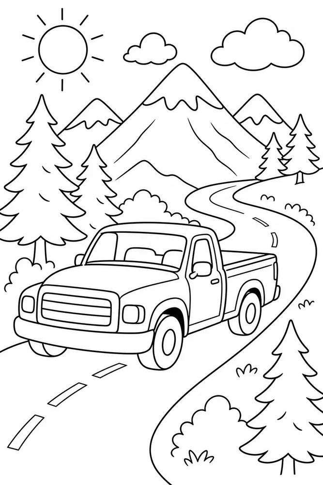 Pickup Truck Pickup Truck Mountain Road coloring page