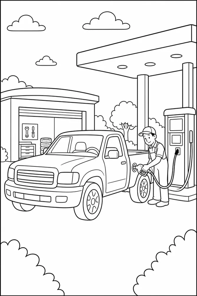 Pickup Truck Pickup Truck Service Station coloring page