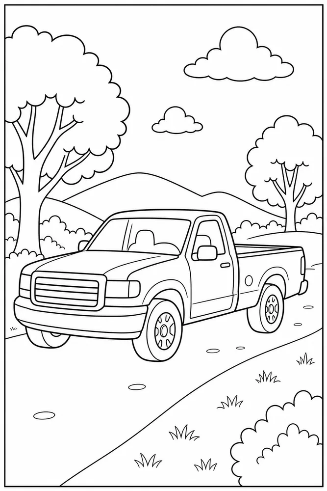 Pickup Truck Pickup Truck Side Road coloring page