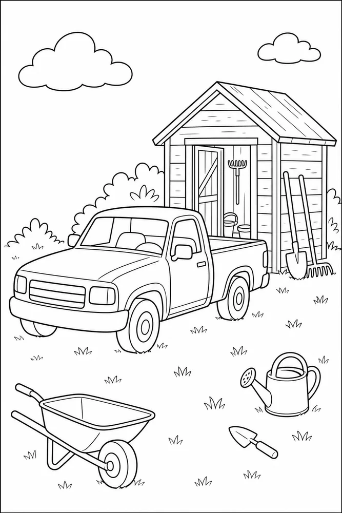 Pickup Truck Pickup Truck Tool Shed coloring page