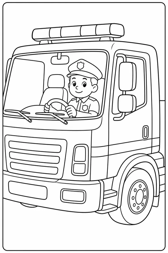 Police Truck Police Truck Driver Cab Detail coloring page