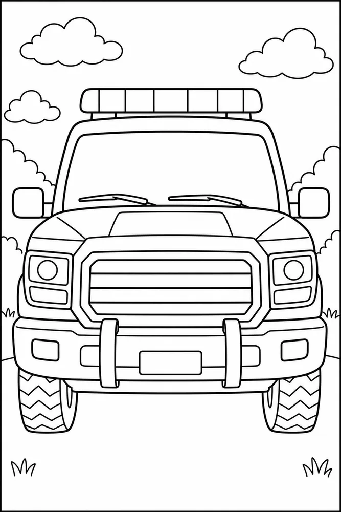 Police Truck Coloring Pages preview: Police Truck Police Truck Front View coloring page