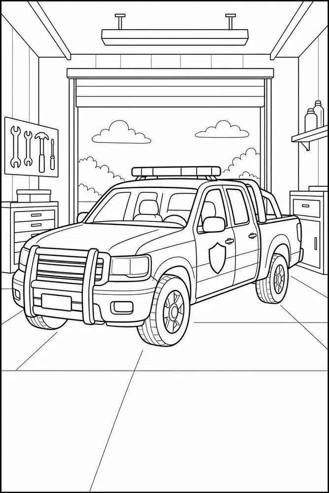 Police Truck Police Truck Garage Bay coloring page