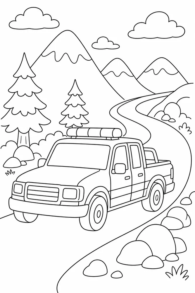 Police Truck Police Truck Mountain Road coloring page