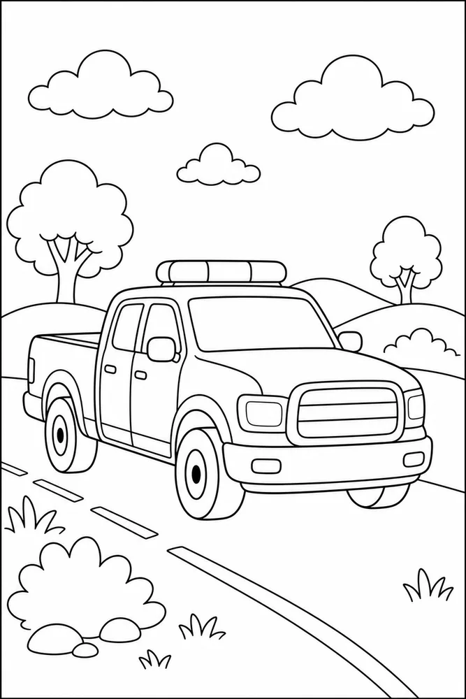 Police Truck Police Truck Open Road coloring page