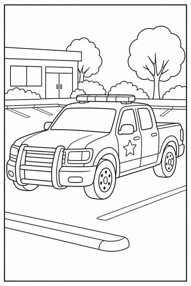 Police Truck Police Truck Parking Lot coloring page