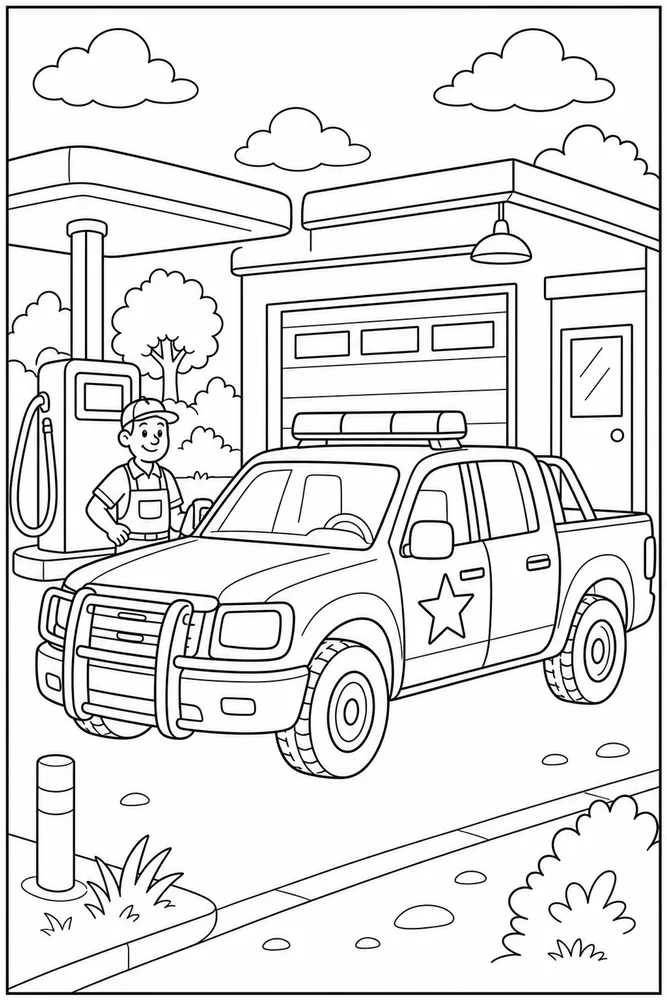 Police Truck Police Truck Service Station coloring page