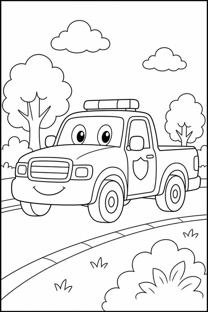 Police Truck Police Truck Side Road coloring page