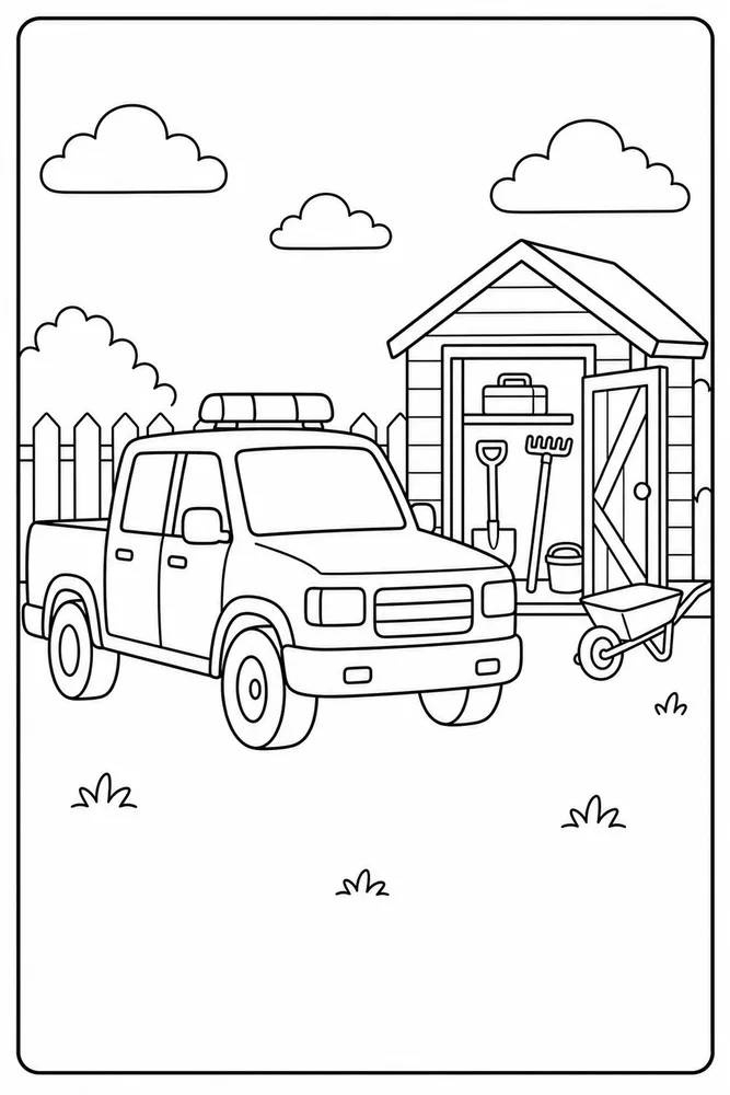 Police Truck Police Truck Tool Shed coloring page