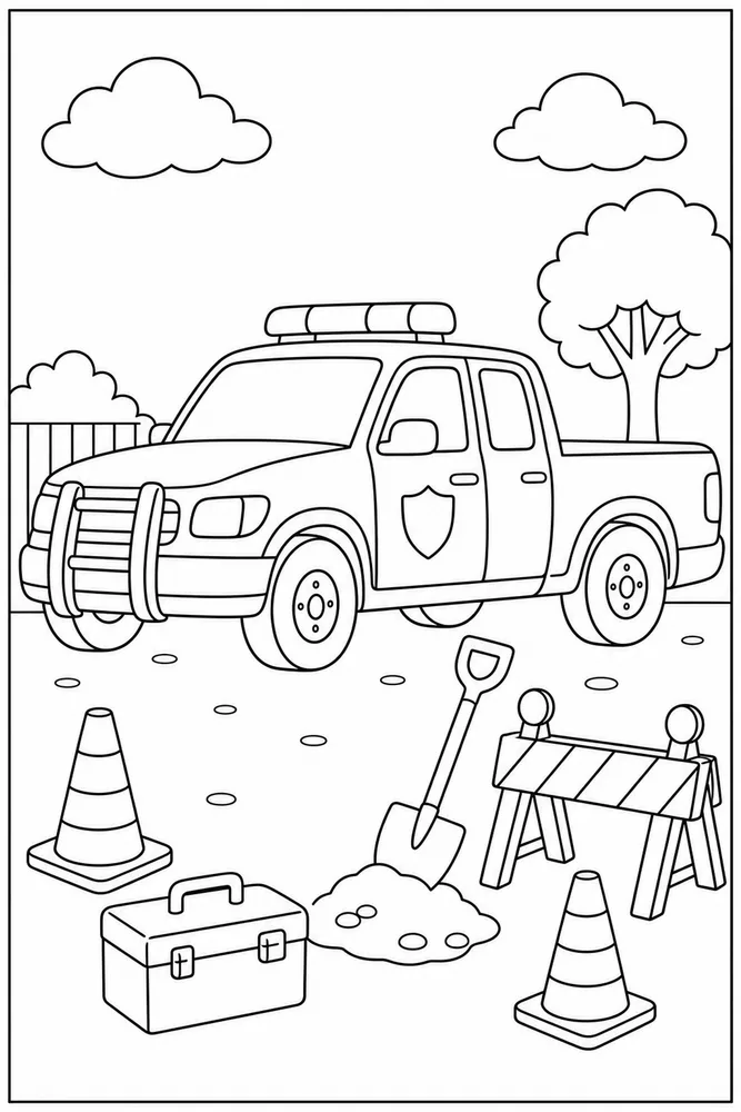 Police Truck Police Truck Work Site coloring page