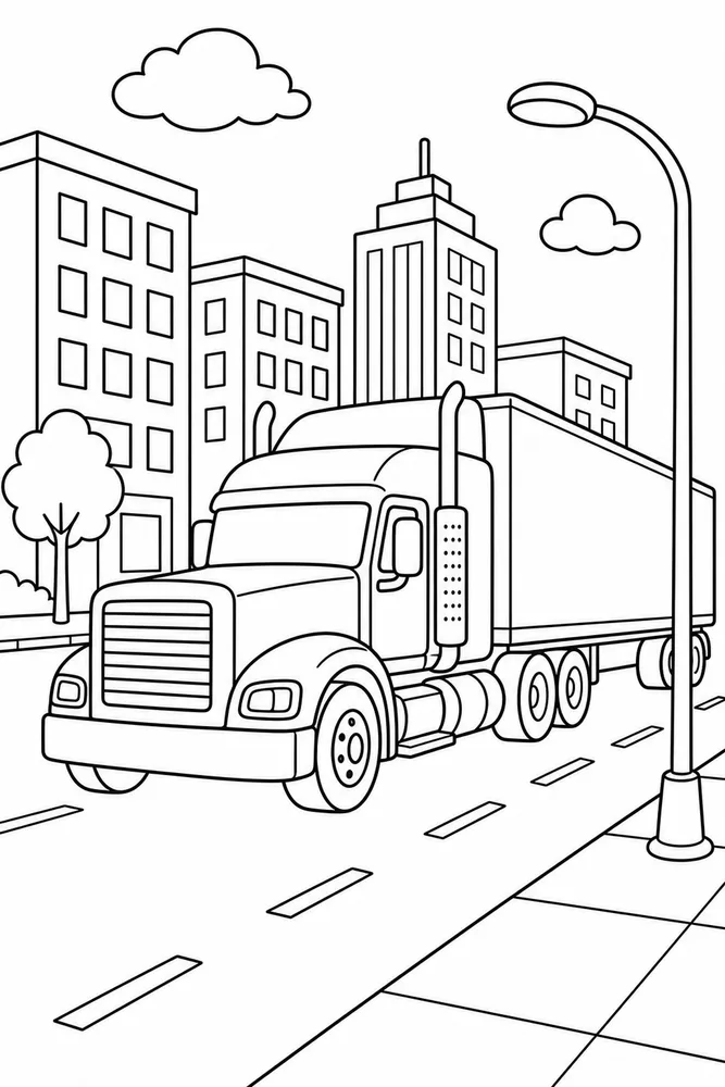 Semi Truck Semi Truck City Street coloring page