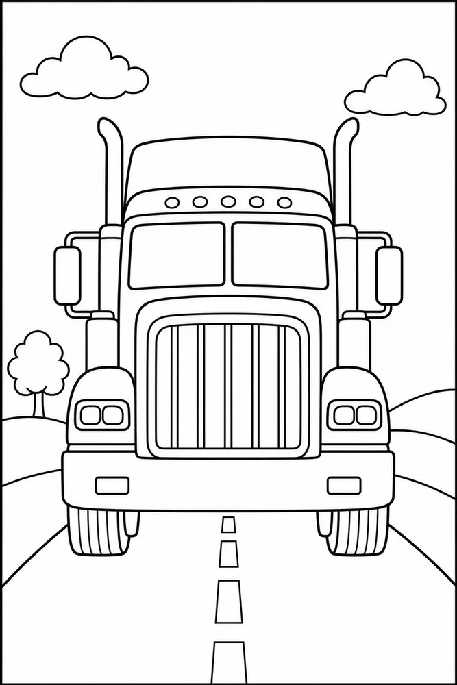 Semi Truck Coloring Pages preview: Semi Truck Semi Truck Front View coloring page