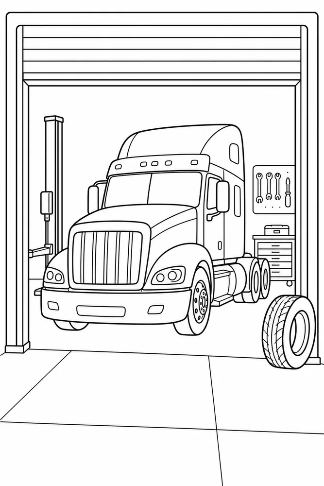 Semi Truck Semi Truck Garage Bay coloring page