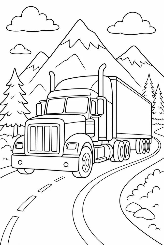 Semi Truck Semi Truck Mountain Road coloring page