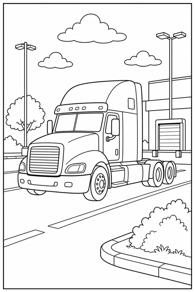 Semi Truck Semi Truck Parking Lot coloring page