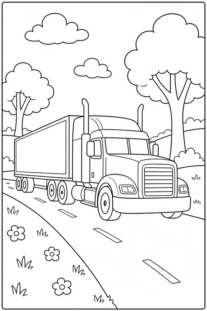 Semi Truck Semi Truck Side Road coloring page