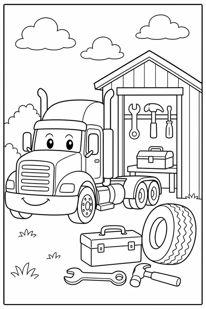 Semi Truck Semi Truck Tool Shed coloring page