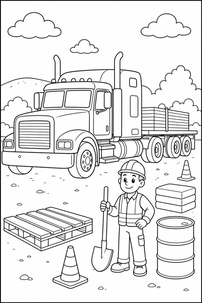 Semi Truck Semi Truck Work Site coloring page