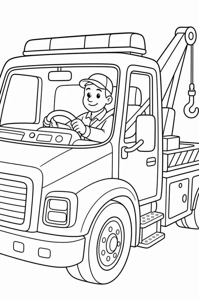 Tow Truck Tow Truck Driver Cab Detail coloring page
