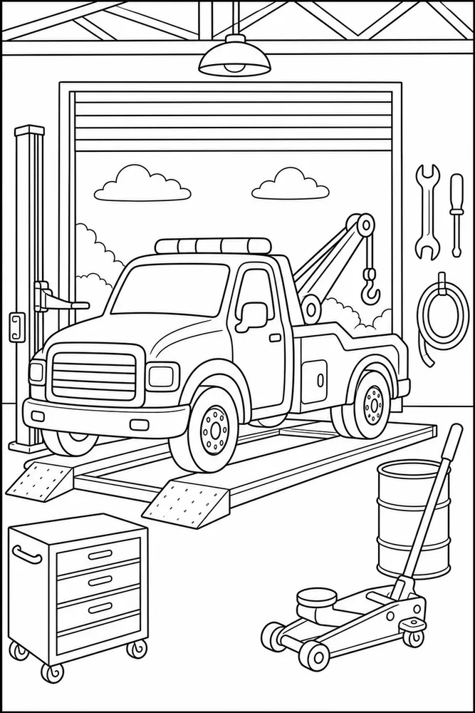 Tow Truck Tow Truck Garage Bay coloring page