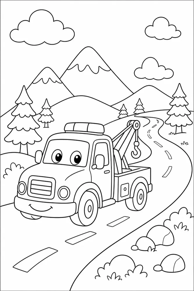 Tow Truck Tow Truck Mountain Road coloring page