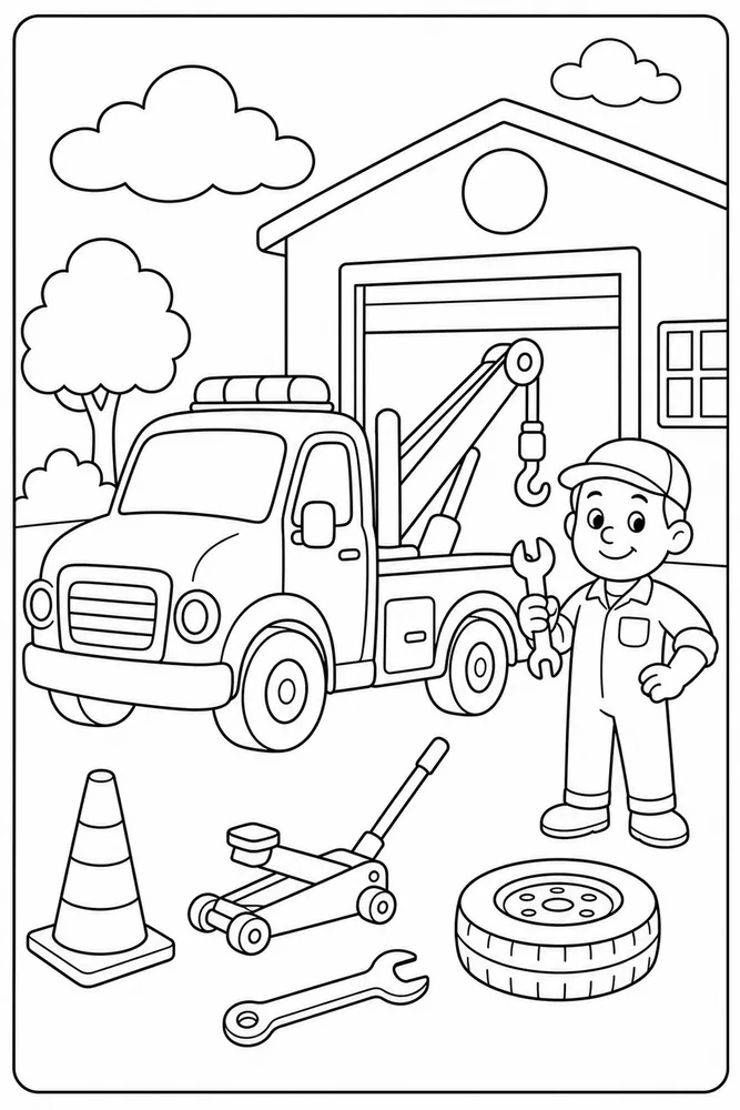 Tow Truck Tow Truck Service Station coloring page