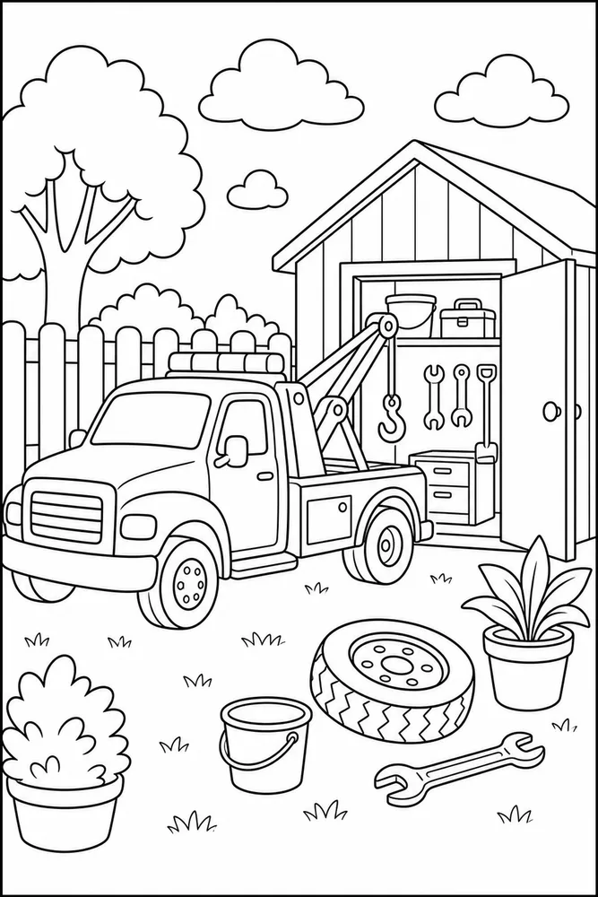 Tow Truck Tow Truck Tool Shed coloring page