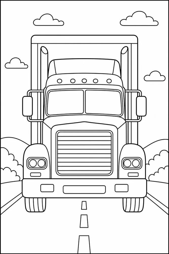 Trailer Truck Coloring Pages preview: Trailer Truck Trailer Truck Front View coloring page