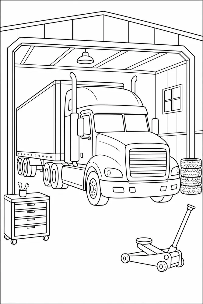 Trailer Truck Trailer Truck Garage Bay coloring page