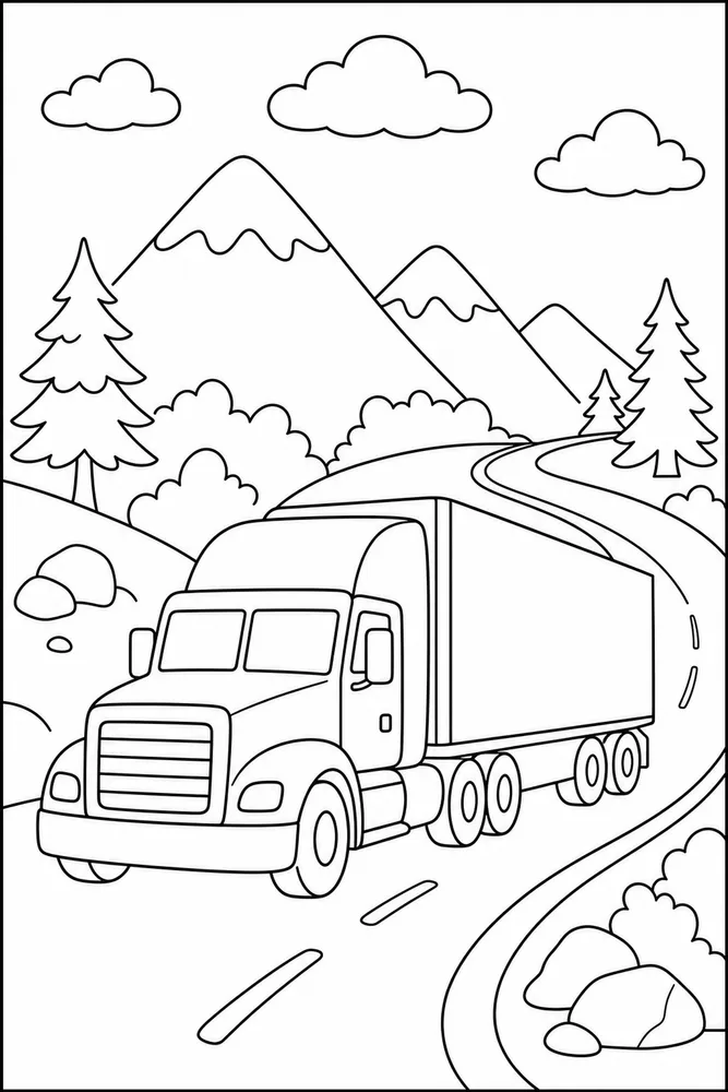 Trailer Truck Trailer Truck Mountain Road coloring page