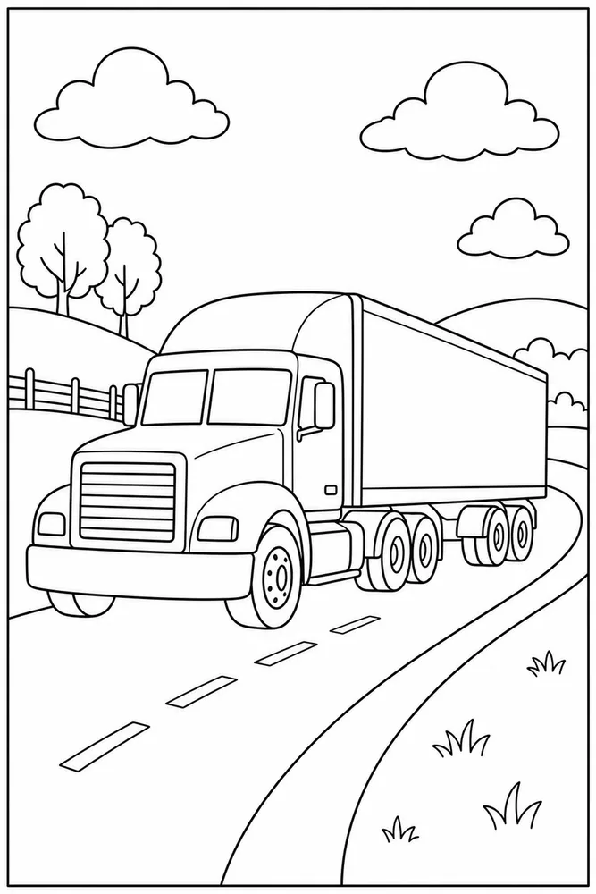 Trailer Truck Trailer Truck Open Road coloring page