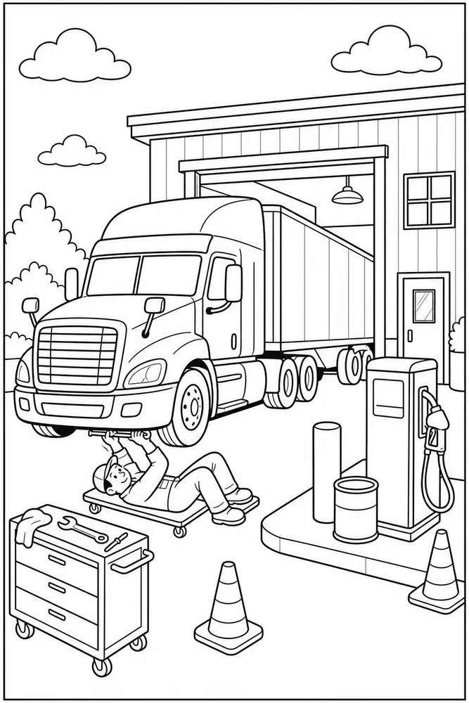 Trailer Truck Trailer Truck Service Station coloring page