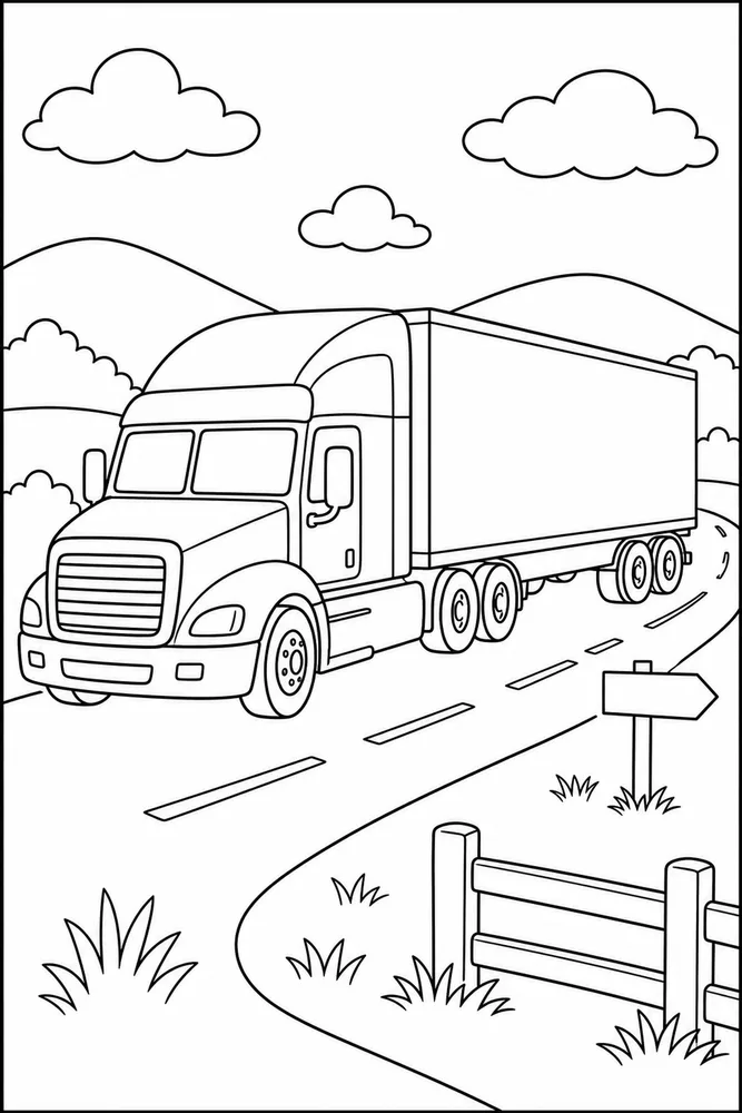 Trailer Truck Trailer Truck Side Road coloring page