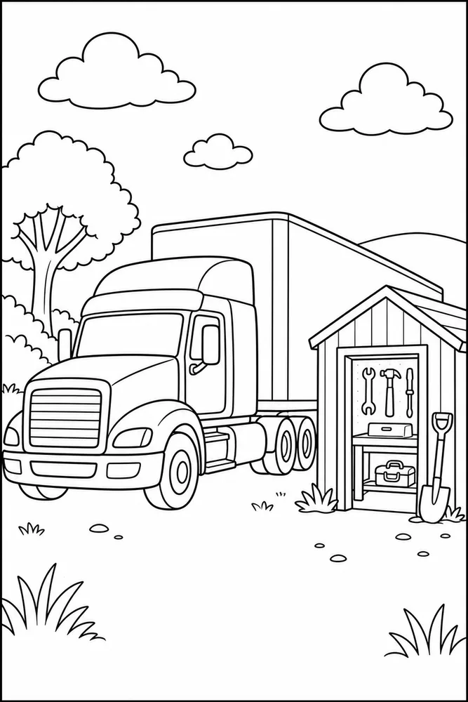 Trailer Truck Trailer Truck Tool Shed coloring page