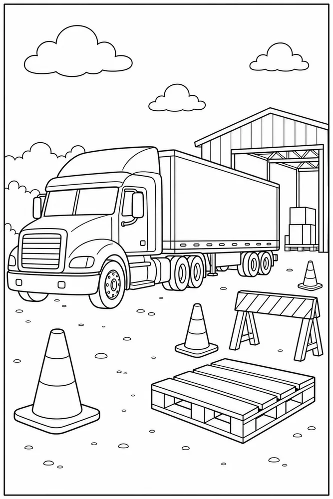 Trailer Truck Trailer Truck Work Site coloring page