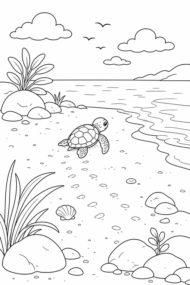 Baby Turtle Baby Turtle Shoreline Scene coloring page