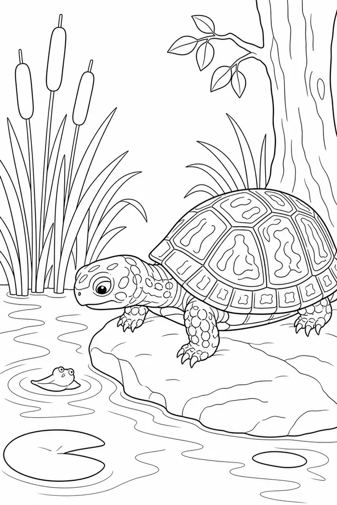 Box Turtle Box Turtle Pond Rock coloring page