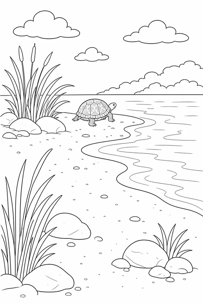 Box Turtle Box Turtle Shoreline Scene coloring page