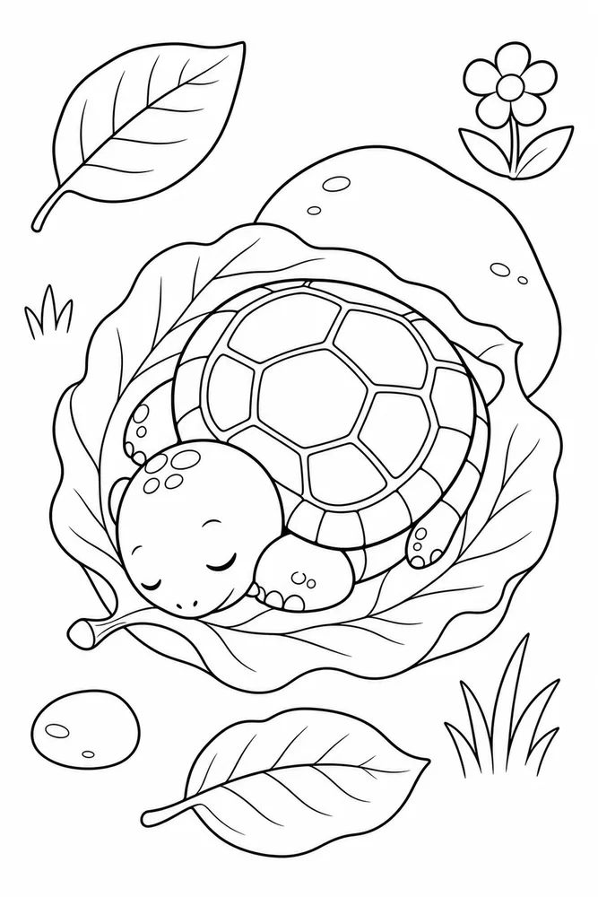 Cartoon Turtle Cartoon Turtle Garden Leaf coloring page