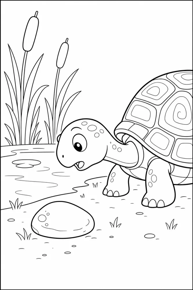 Cartoon Turtle Cartoon Turtle Pond Rock coloring page