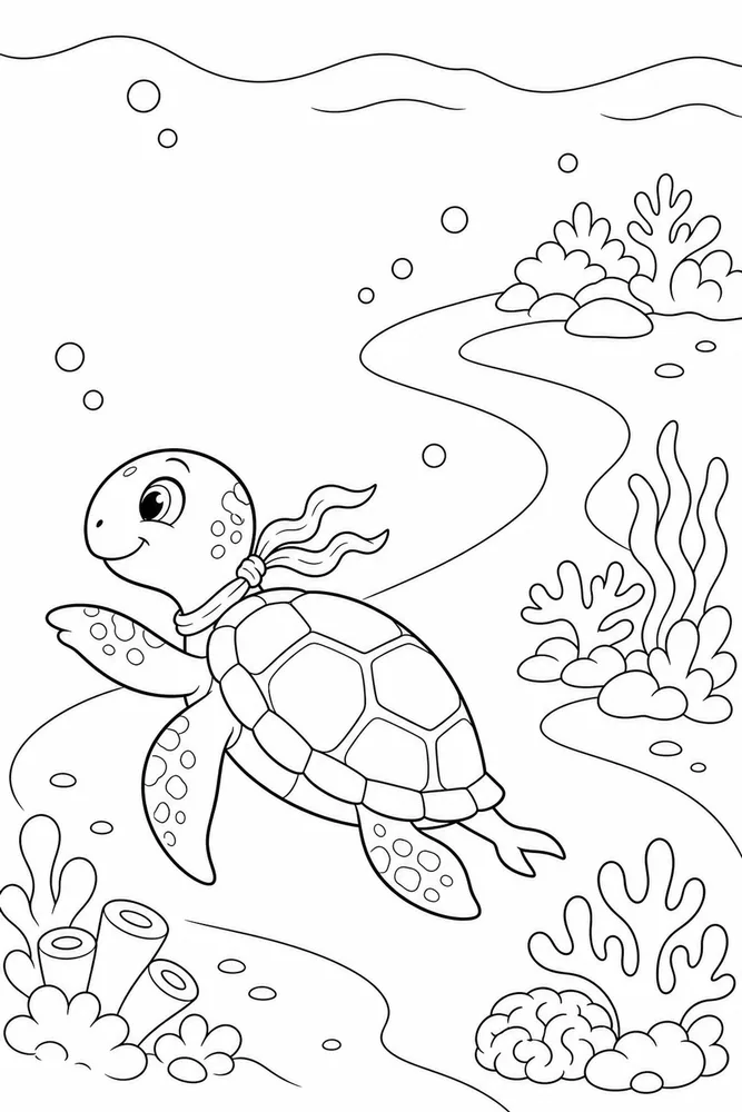 Cartoon Turtle Cartoon Turtle Reef Swim coloring page
