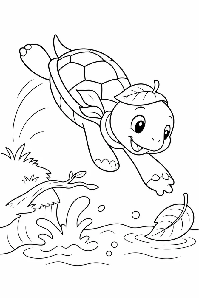 Cartoon Turtle Cartoon Turtle River Bank coloring page