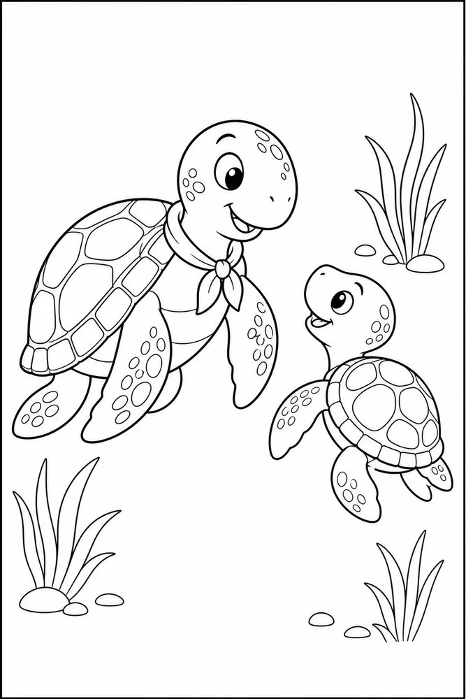 Cartoon Turtle Cartoon Turtle Sea Grass coloring page