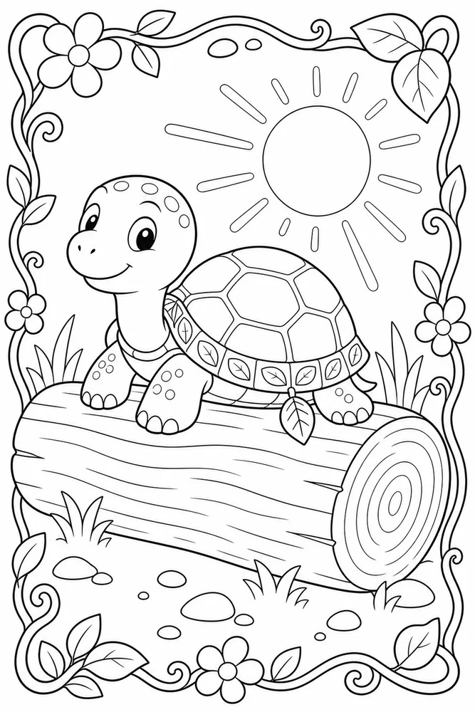 Cartoon Turtle Cartoon Turtle Sunny Log coloring page